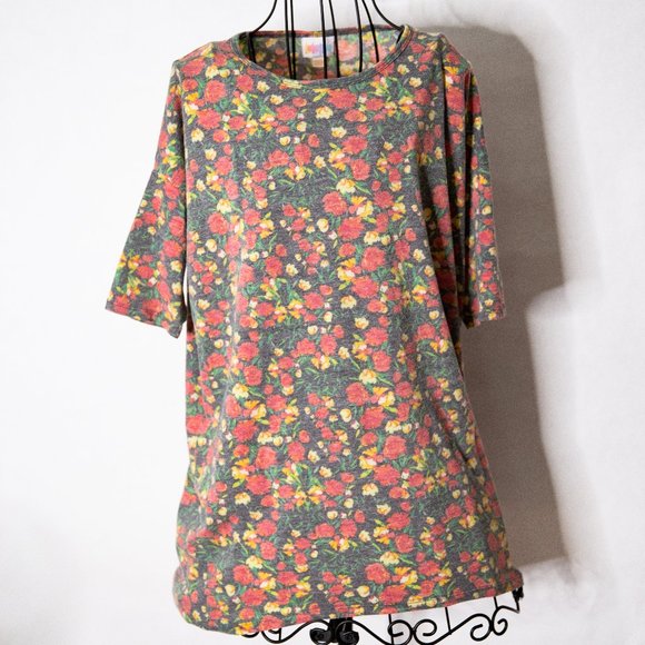 LulaRoe Gray and Floral print tee, Size XXS, Great Condition! - Picture 3 of 10